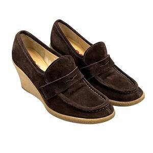 Michael Kors Rory Y2K Chocolate Brown Suede Platform 3" Wedge Loafer Women 9